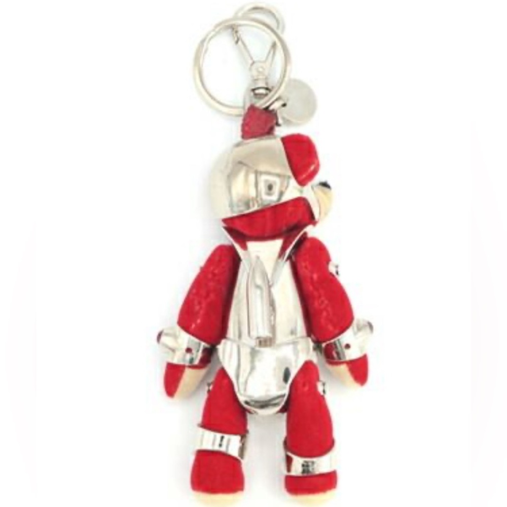 Prada Bear Robot Metallic Charm Keychain Red and Silver Teddy w/Box Red Crystals - Picture 3 of 13